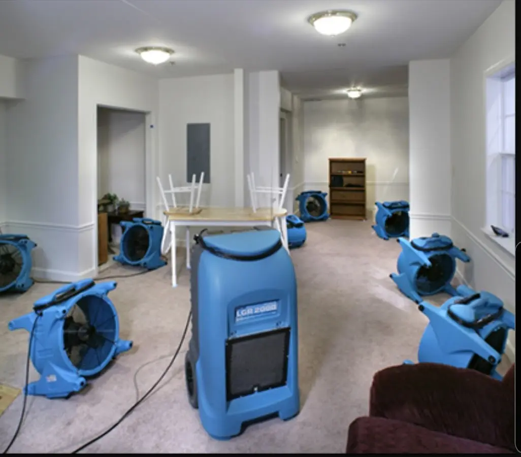 Air movers and dehumidifier setup for Water Damage Restoration in Middletown